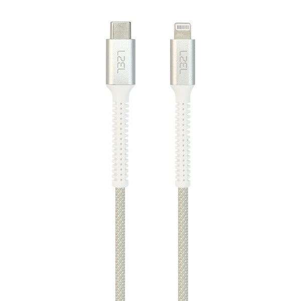 كيبل شحن Celeris Power Volt II من ليزل بقوة 60 واط USB-C إلي Lightning بطول 1.2 متر غطاء مضفر بالأقمشة | أبيض كيبل شحن Celeris Power Volt II من ليزل بقوة 60 واط USB-C إلي Lightning بطول 1.2 متر غطاء مضفر بالأقمشة | أبيض